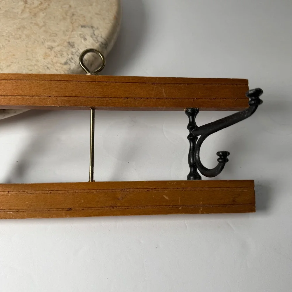 Vintage Wood Cast Iron Wall Mount Coat Rack 24